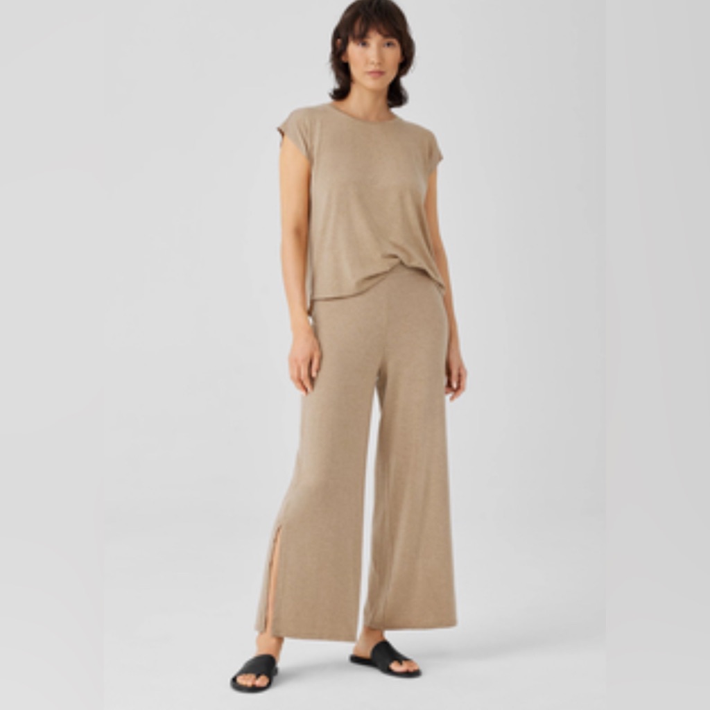 Ef 2 Piece , Jersey Knit, Wide Leg Ankle Pants , Cap Sleeve , Size Ps , Tan